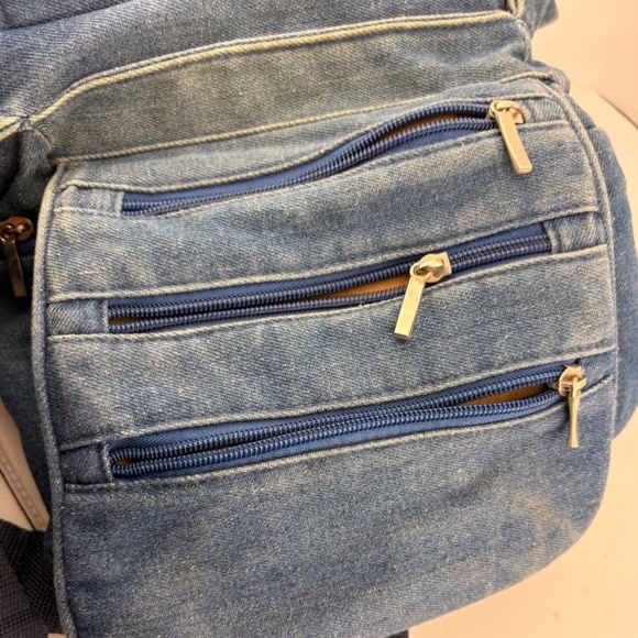 Organizzi Handbags - Organizzi Blue Denim Crossbody Bag with Multiple Zipper Pockets